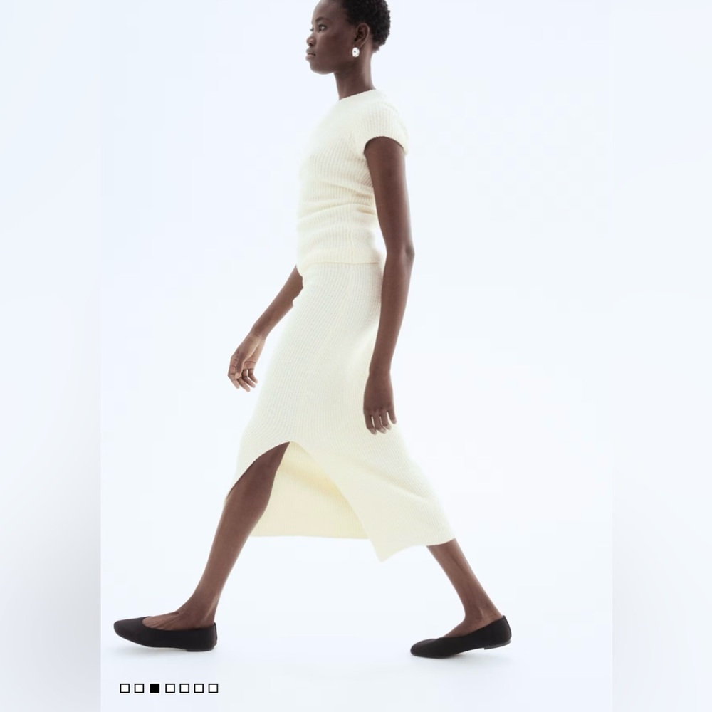 Cream Knit Midi Skirt